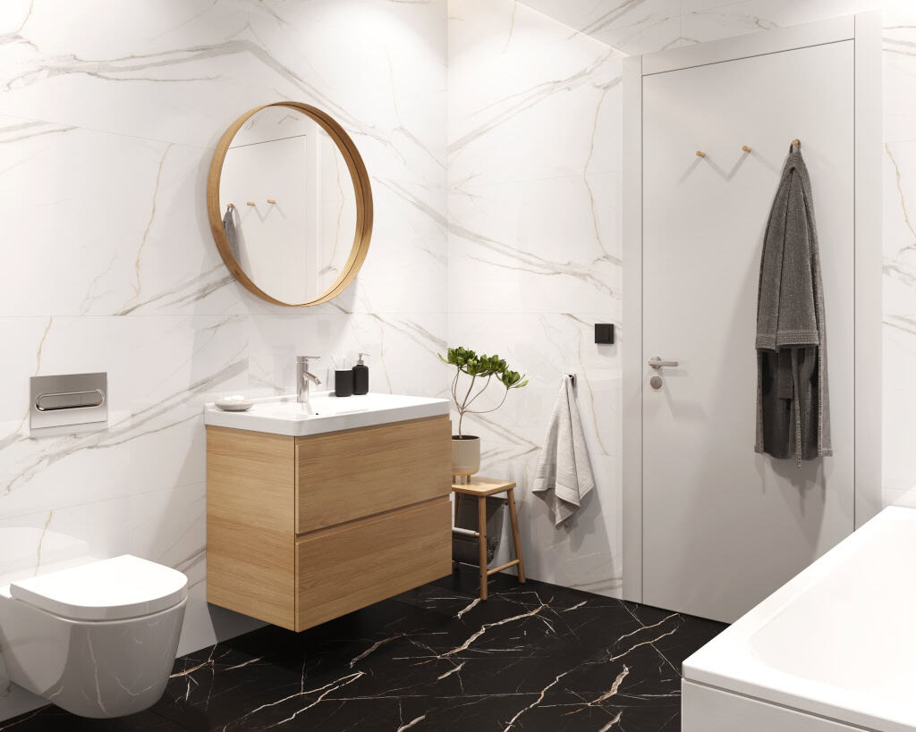 Calacatta-Black_SPC-Flooring Δάπεδο SPC Vilo Calcata Snow AC5/33 600x600mm - Image 3